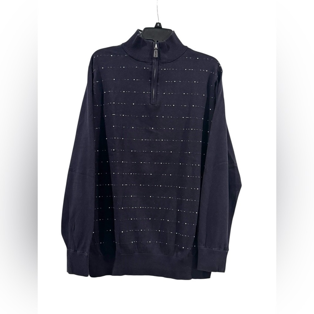 Men’s Tailorbyrd Navy Blue Pullover 1/4 Zip Sweater 100% Cotton: Preppy:XL